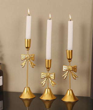 Luxe Gouden Kandelaar Set met Strik - Sfeervolle Decoratie