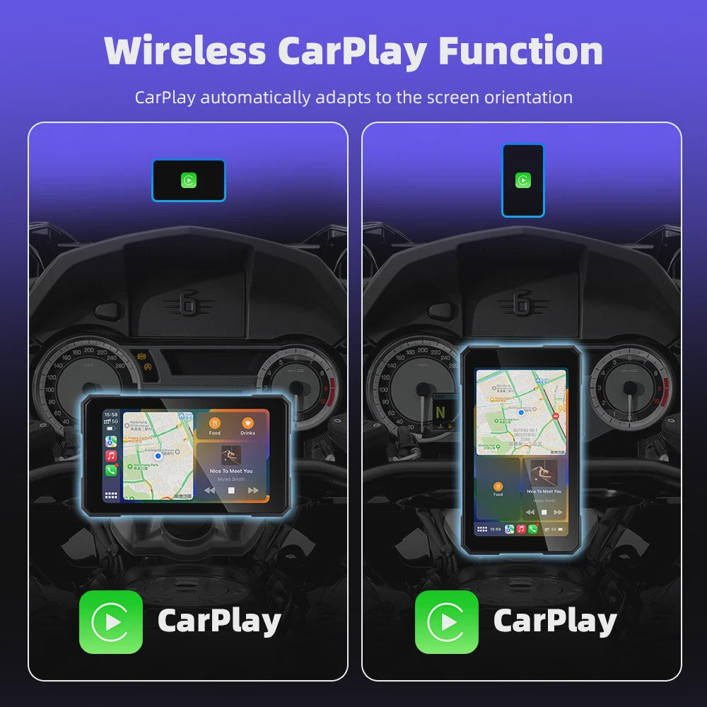 5" Motorfiets Display met Draadloze CarPlay & Android Auto, Navigatie, Siri/Google Assistant, IP67 Waterdicht
