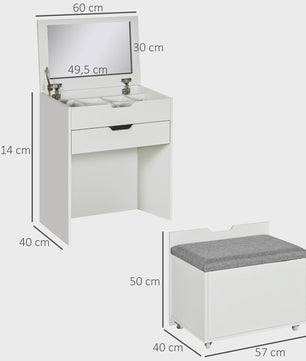Stijlvolle Make-up Tafel met Inklapbare Spiegel, Kruk en Veel Opbergruimte