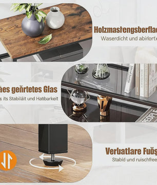 Industriële Vintage Console Tafel met 4 Niveaus en Glazen Bladen