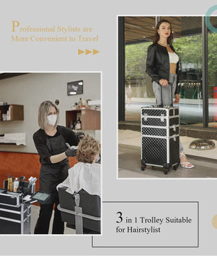 3-in-1 Make-up Trolley Koffer op Wielen - Verwijderbaar & Afsluitbaar - Professionele Make-up Case