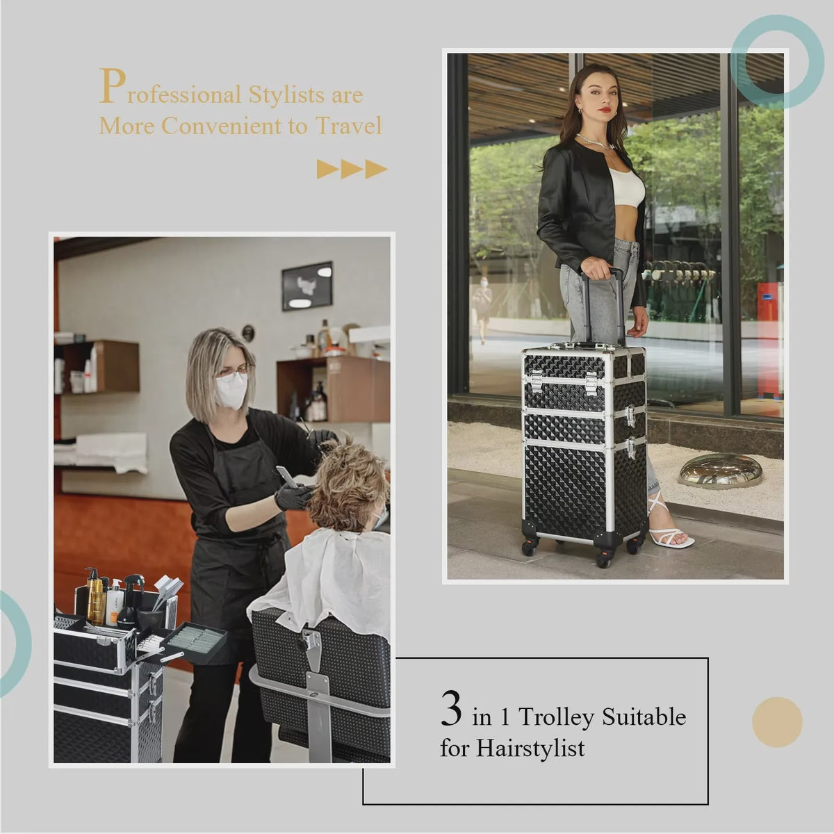 3-in-1 Make-up Trolley Koffer op Wielen - Verwijderbaar & Afsluitbaar - Professionele Make-up Case