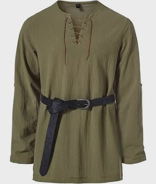 Heren Middeleeuwse Tuniek met Vetersluiting - Renaissance, Viking & Piraat Kostuum Shirt