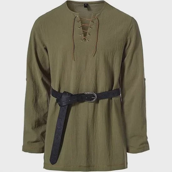 Heren Middeleeuwse Tuniek met Vetersluiting - Renaissance, Viking & Piraat Kostuum Shirt