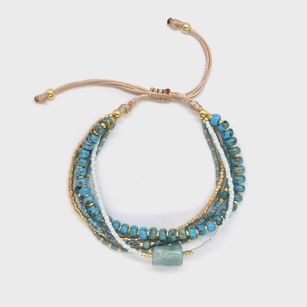 Bohemian Turquoise Kralen Armbanden Set - Multi-Layer Boho Stijl