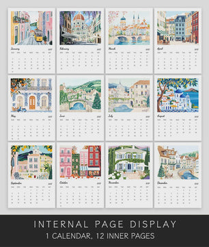 2027 Wandkalender met Ouyang Town Thema - 12 Maanden Planner & Perfect Cadeau