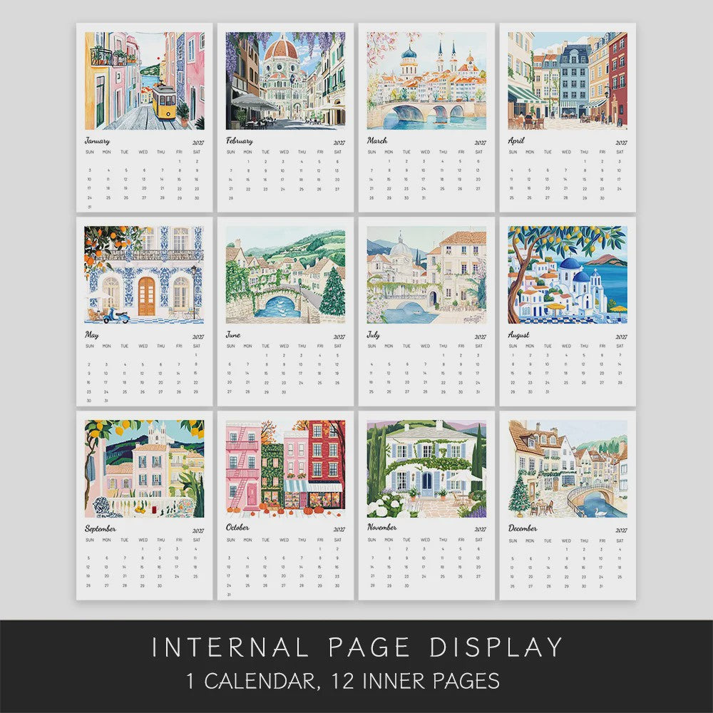 2027 Wandkalender met Ouyang Town Thema - 12 Maanden Planner & Perfect Cadeau