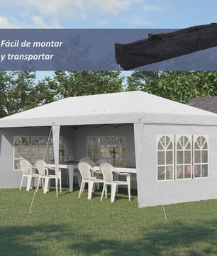Outsunny Partytent 6x3m Pop-Up Gazebo met 4 Afneembare Zijwanden en Ramen, Waterdicht, UV-beschermend, Wit