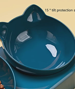 3-in-1 Kattenvoerbak met Waterdispenser en Nekbescherming - Schuin Ontwerp