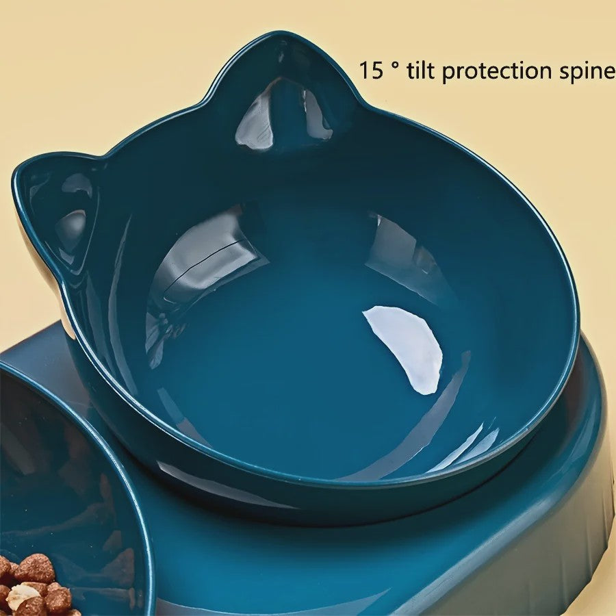 3-in-1 Kattenvoerbak met Waterdispenser en Nekbescherming - Schuin Ontwerp
