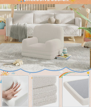 Kinderfauteuil omklapbaar tot slaapbank - Zachte Sherpa stof, Kroon design