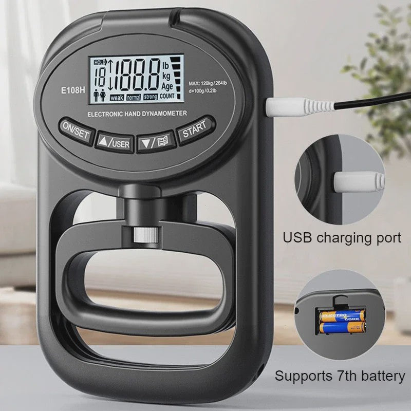 Digitale Hand Krachtmeter (Grip Tester) - 120kg/265lbs met LCD & USB