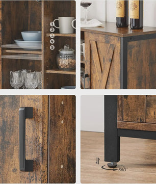 VASAGLE Sideboard Keukenkast met Open Planken - 100x35x70 cm - Rustiek Hout & Zwart Metaal