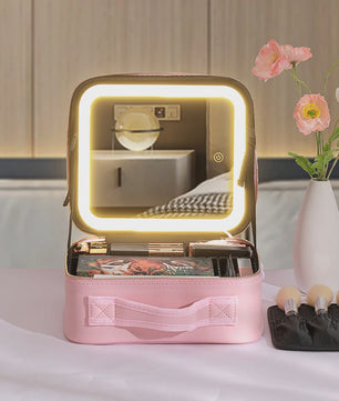 Draagbare Make-up Koffer met Verlichte Spiegel en Verstelbare Vakken - Ideaal voor Cosmetica & Cadeau