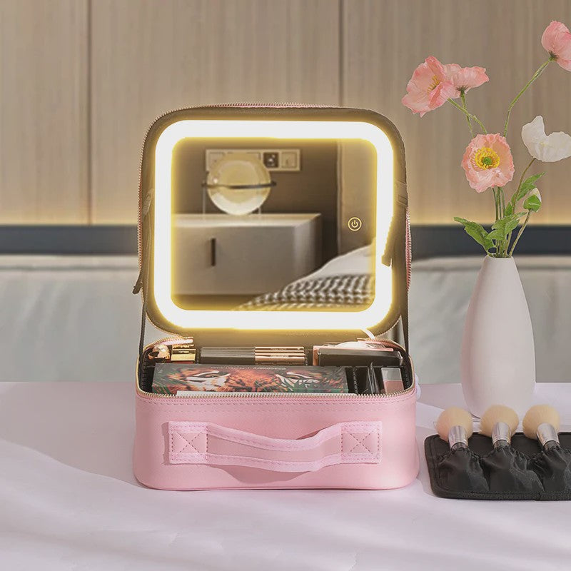 Draagbare Make-up Koffer met Verlichte Spiegel en Verstelbare Vakken - Ideaal voor Cosmetica & Cadeau