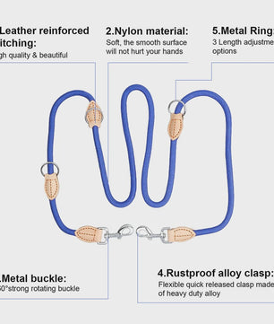 Verstelbare Nylon Dubbele Hondenlijn - Handsfree en Multifunctioneel voor 1 of 2 Honden