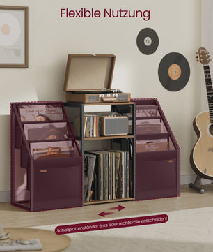 VASAGLE Platenkast met Draaitafelstandaard - 3 Verdiepingen voor Vinyl & Muziekapparatuur