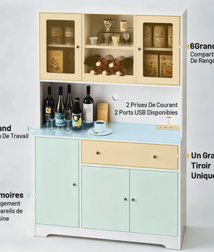 Multifunctioneel Buffetkast Sideboard 105x175cm met Werkblad, Stroompunten en USB - Woonkamer & Keuken