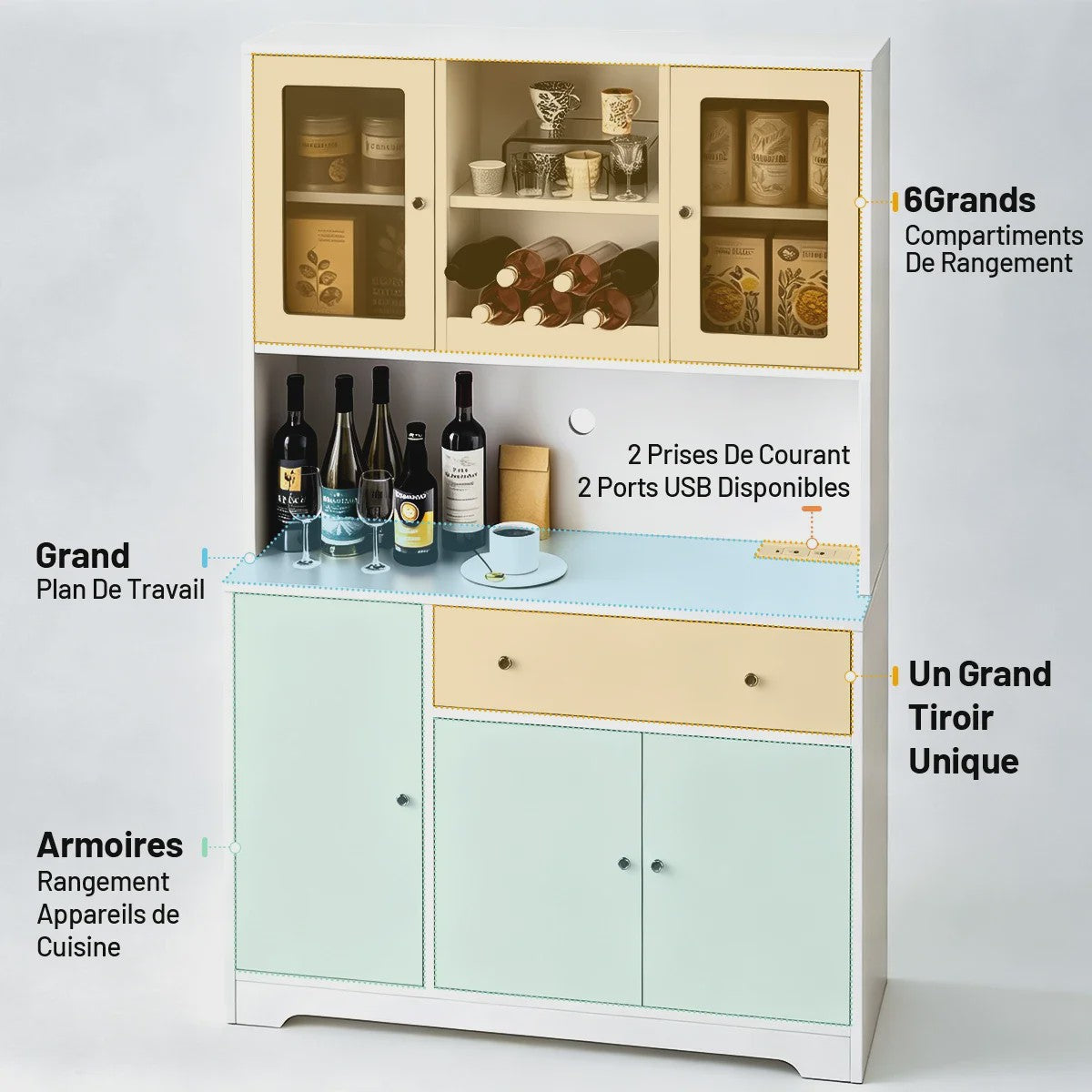 Multifunctioneel Buffetkast Sideboard 105x175cm met Werkblad, Stroompunten en USB - Woonkamer & Keuken