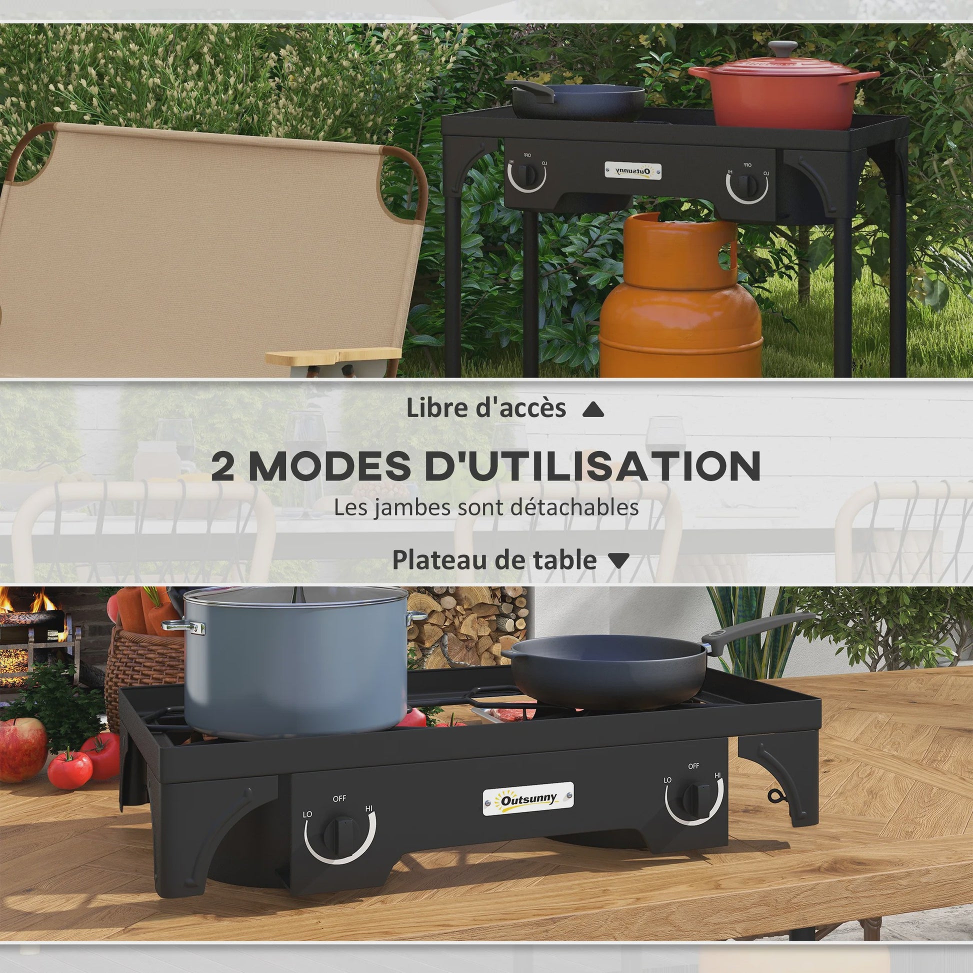 Outsunny Draagbaar Dubbel Propaan Gasfornuis - 92000 BTU/u - Afneembare Poten voor Buiten & Camping