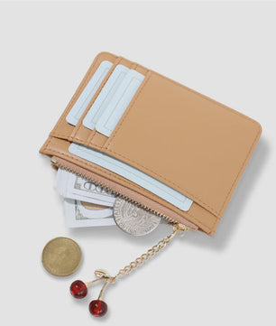 Luxe Dames Portemonnee Kaarthouder PU Leer Multifunctioneel Klein Tasje met Cherry Bedel
