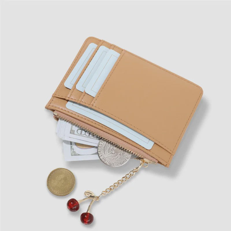 Luxe Dames Portemonnee Kaarthouder PU Leer Multifunctioneel Klein Tasje met Cherry Bedel