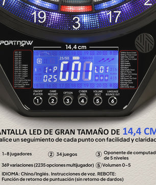 Sportnow Elektronisch Dartbord met LED Scherm, 34 Spellen en 6 Darts - Multicolor