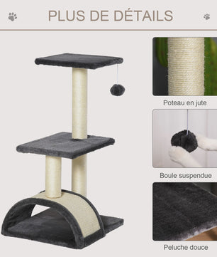PawHut Kattentoren Krabpaal 72 cm Donkergrijs met Hangbal