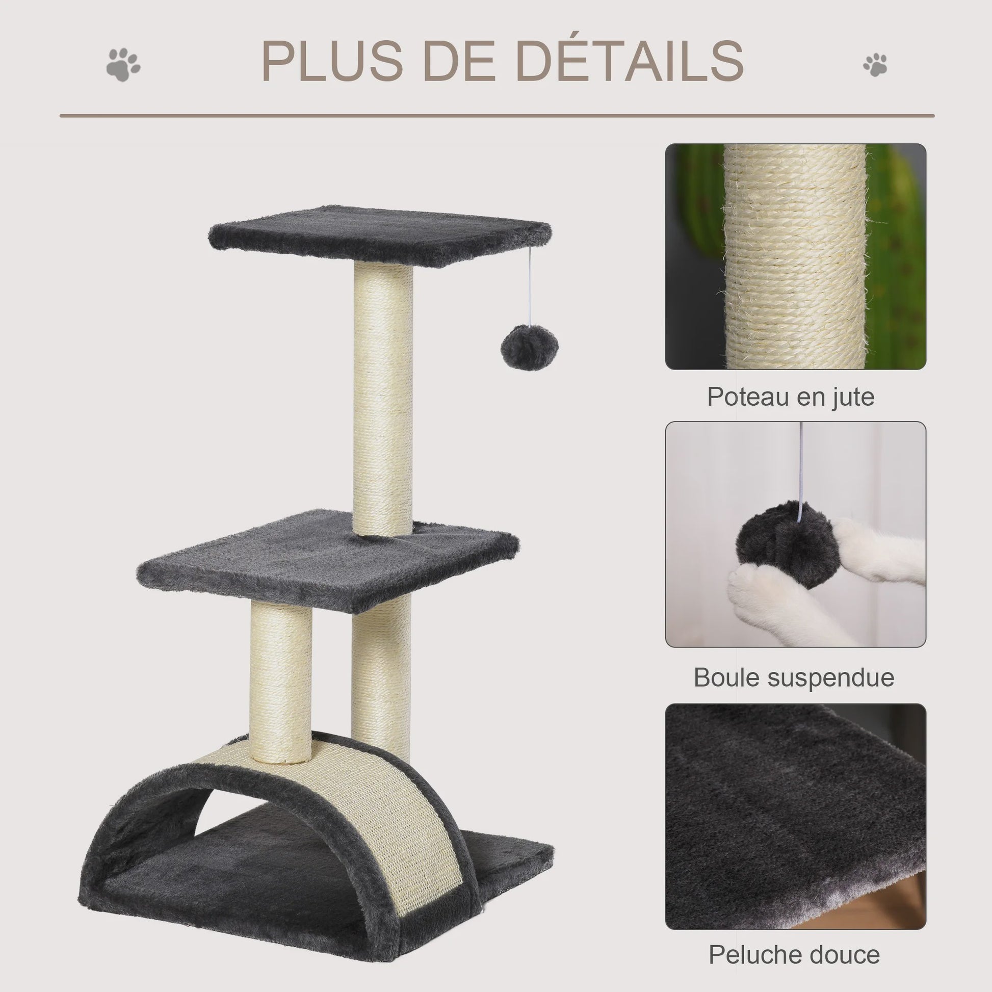 PawHut Kattentoren Krabpaal 72 cm Donkergrijs met Hangbal
