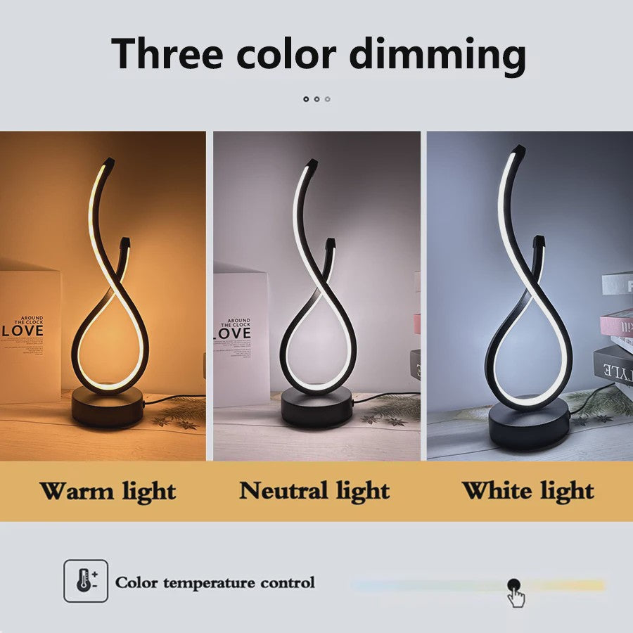 Moderne LED Tafellamp Spiraal - Dimbare Nachtlamp met Kleurtemperatuur & Helderheidsregeling