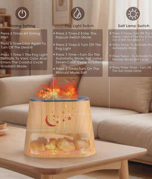 2-in-1 Aroma Diffuser met Himalayazout Lamp & Vlam Effect - 260ML, 7 Kleuren