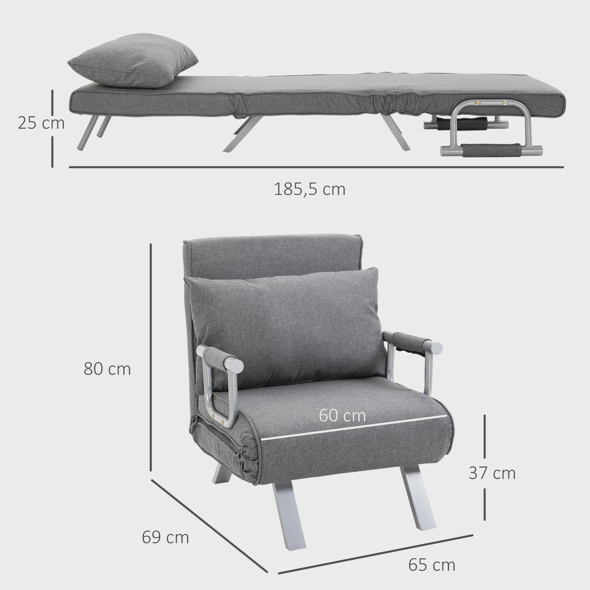 Grijze Fauteuil / Slaapbank - 3-in-1 Multifunctioneel en Comfortabel