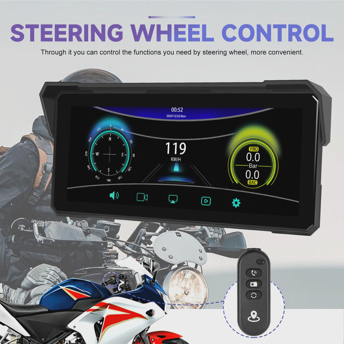 Podofo 8.1" Motorfiets Dashboard: Smart Player met CarPlay, Android Auto & Navigatie