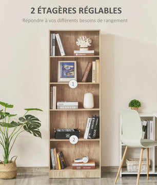 HOMCOM Boekenkast 5 Niveaus - Natuurlijk Hout Design - 63x29,2 cm