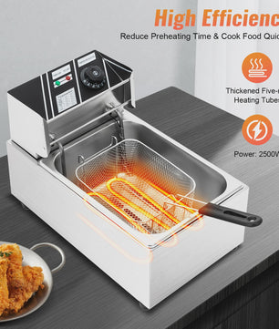 6L Elektrische Frituurpan RVS - 2500W, Variabele Temperatuur, Veilig & Professioneel