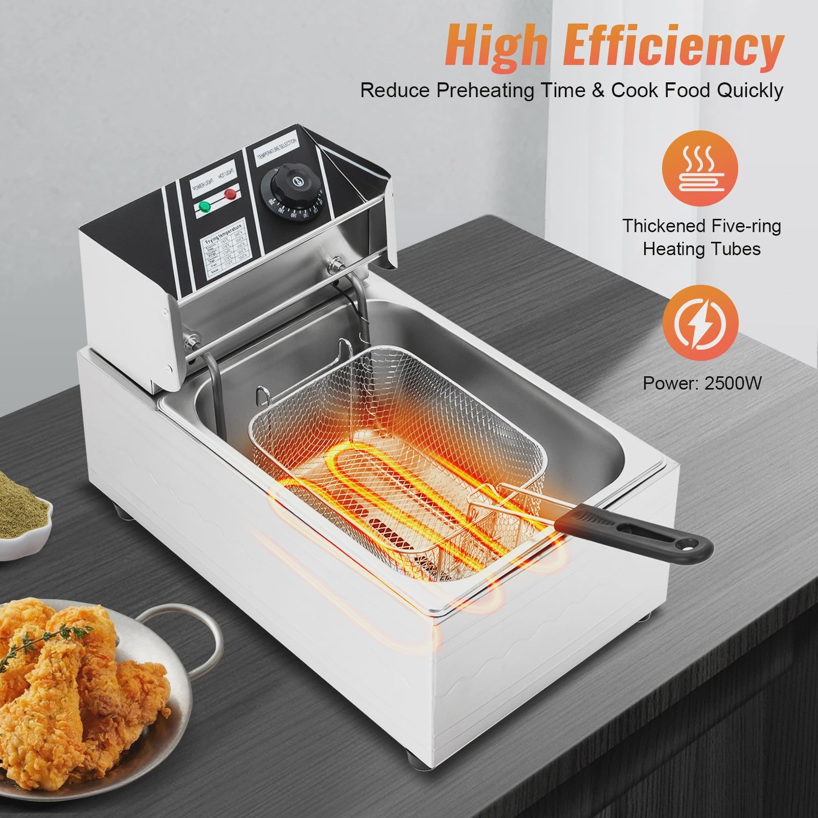 6L Elektrische Frituurpan RVS - 2500W, Variabele Temperatuur, Veilig & Professioneel