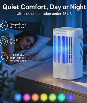 Draagbare Ventilator met 900ml Tank, 7-kleuren Nachtlampje & USB - Ideaal voor Huis en Kantoor