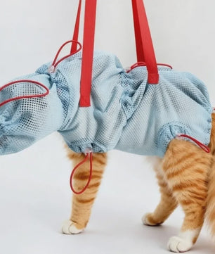 Ademende Mesh Kattenwaszak - Verstelbaar & Anti-Kras voor Grooming & Verzorging