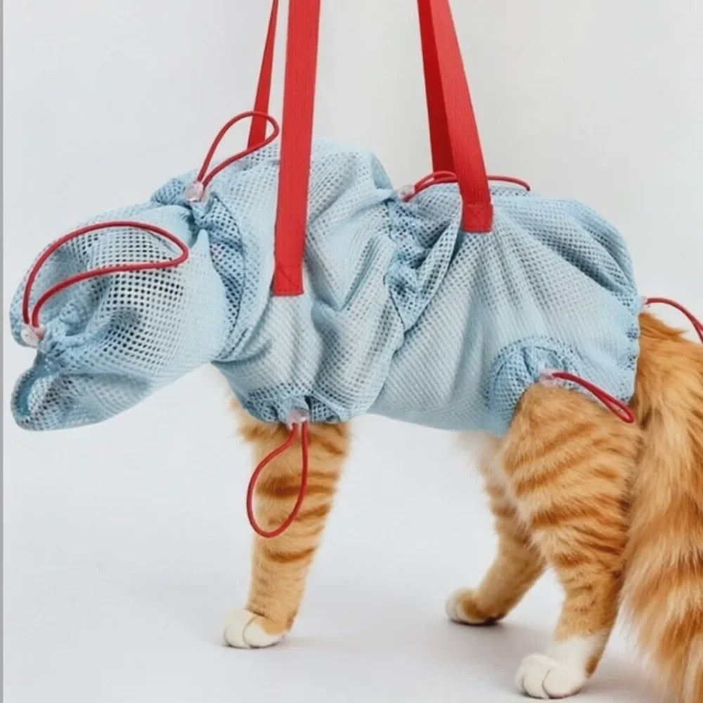 Ademende Mesh Kattenwaszak - Verstelbaar & Anti-Kras voor Grooming & Verzorging