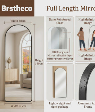 Grote Staande Spiegel 160x48cm - Volledige Lengte Spiegel met Aluminium Frame & HD Glas