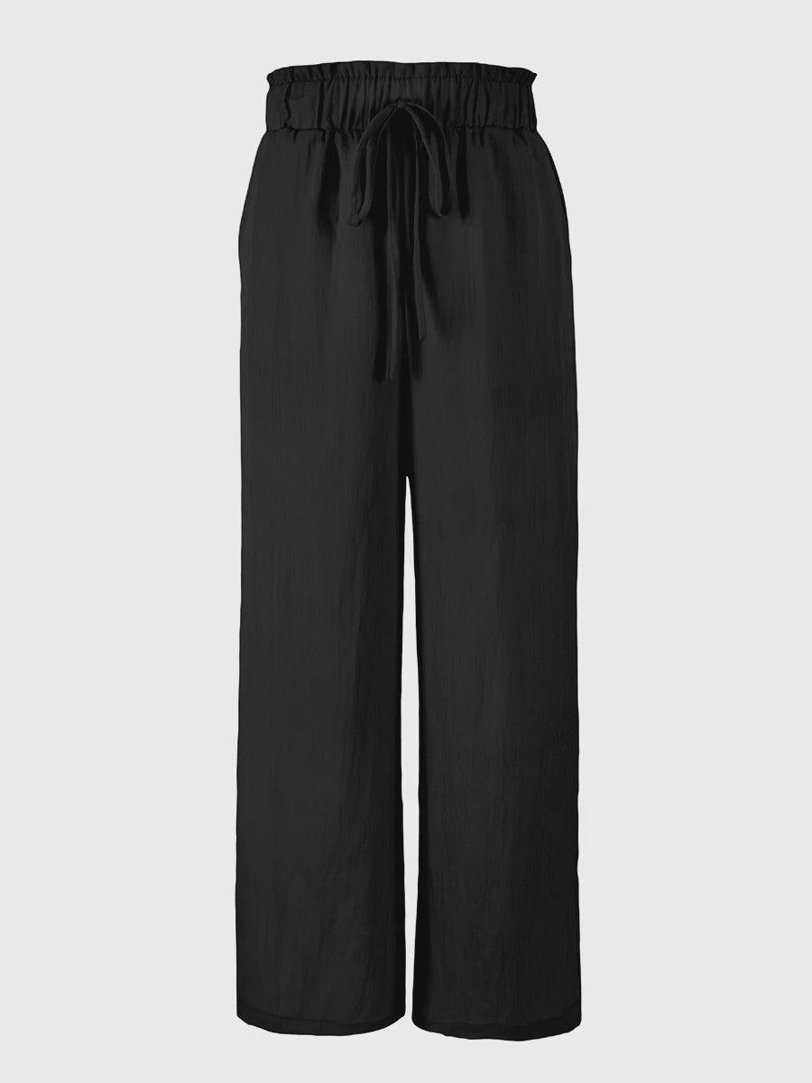 Dames Wijde Pijp Broek met Hoge Taille en Trekkoord - Comfortabel & Stijlvol