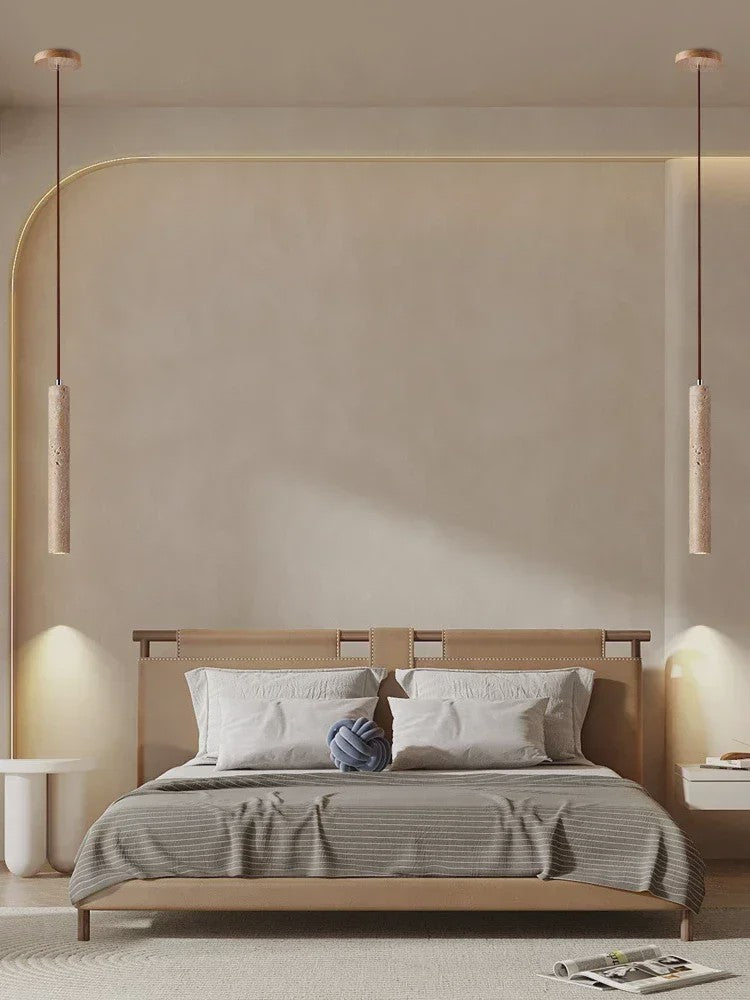 Stijlvolle Cilinder Hanglamp van Travertin Steen - LED Plafondlamp voor Slaapkamer, Eettafel & Keuken
