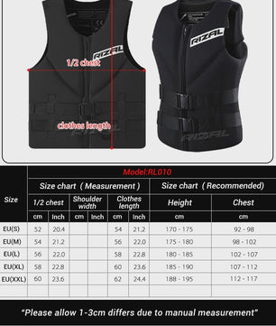 Veiligheidsvest Volwassenen - Neopreen Reddingsvest voor Watersport, Kajakken, Wakeboarden & Motorboten