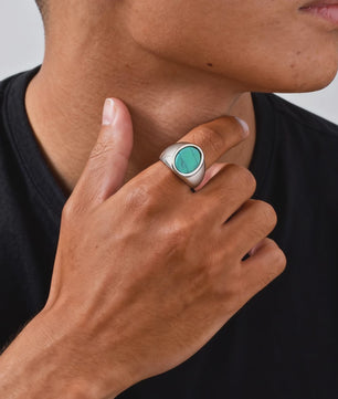 Stijlvolle Heren Ring van Natuursteen (Turquoise/Groen) - Roestvrij Staal Zegelring