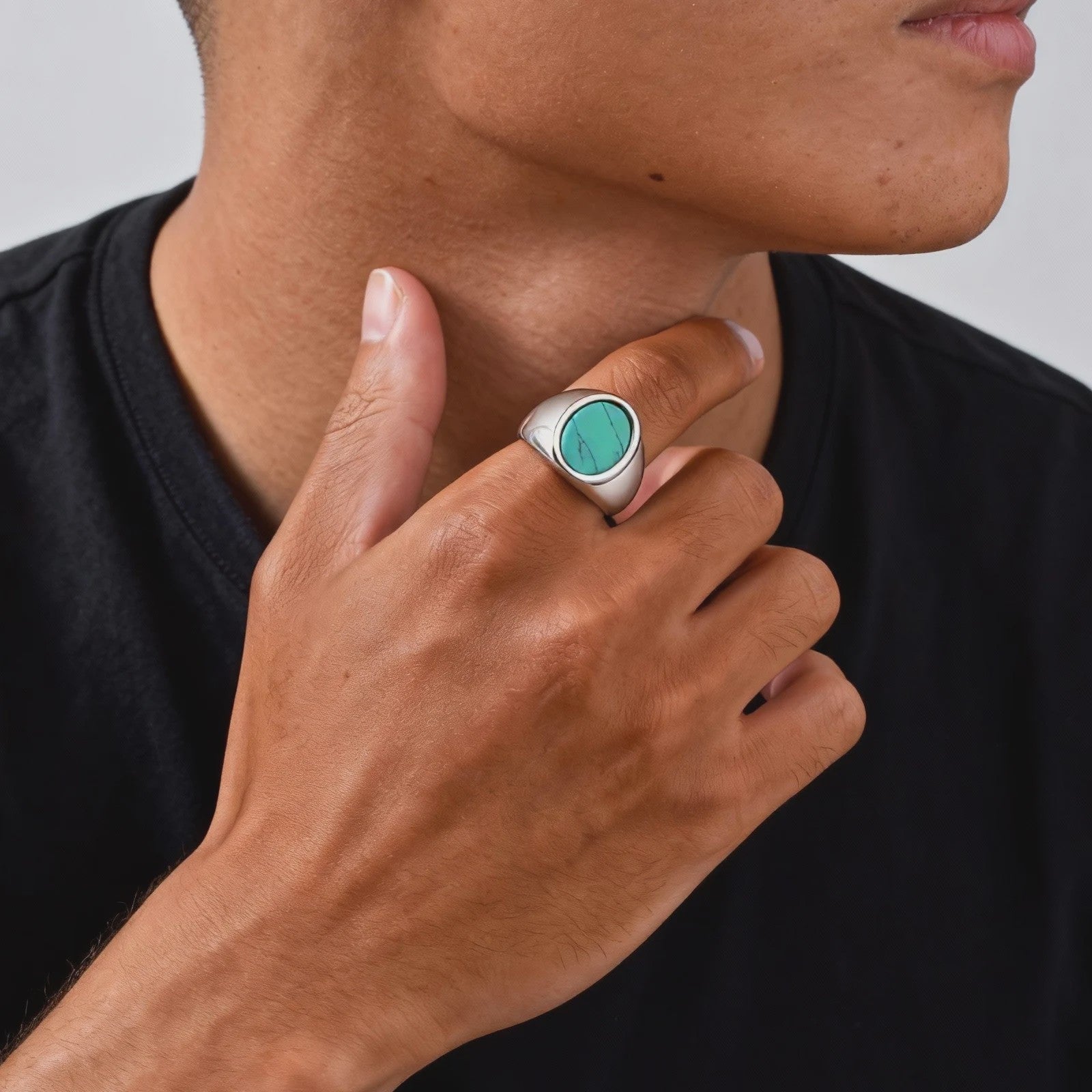 Stijlvolle Heren Ring van Natuursteen (Turquoise/Groen) - Roestvrij Staal Zegelring