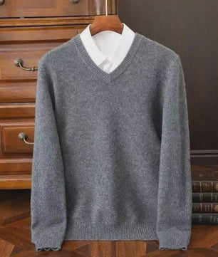 Heren V-hals Trui 100% Merino Wol & Kasjmier - Smart Casual Pullover