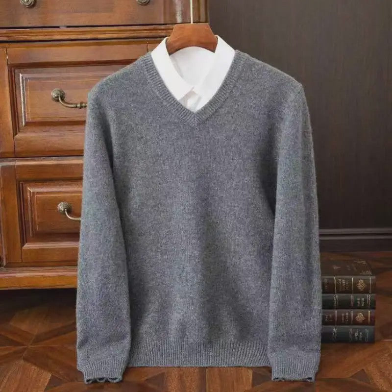 Heren V-hals Trui 100% Merino Wol & Kasjmier - Smart Casual Pullover