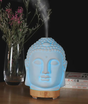 Buddha Hoofd Aroma Diffuser met Nachtlampje - 100ml Etherische Olie Verstuiver