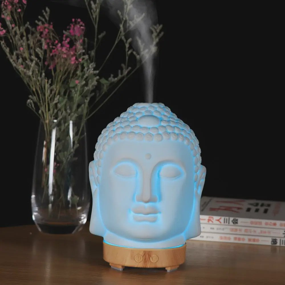 Buddha Hoofd Aroma Diffuser met Nachtlampje - 100ml Etherische Olie Verstuiver