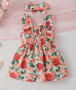 Zomerjurk met Hoofdband voor Baby Meisjes (0-2 Jaar) - Bloemendruk